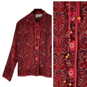 FLASHBACK Vintage Funky Button Up Tapestry Blazer Jacket Red Size Large